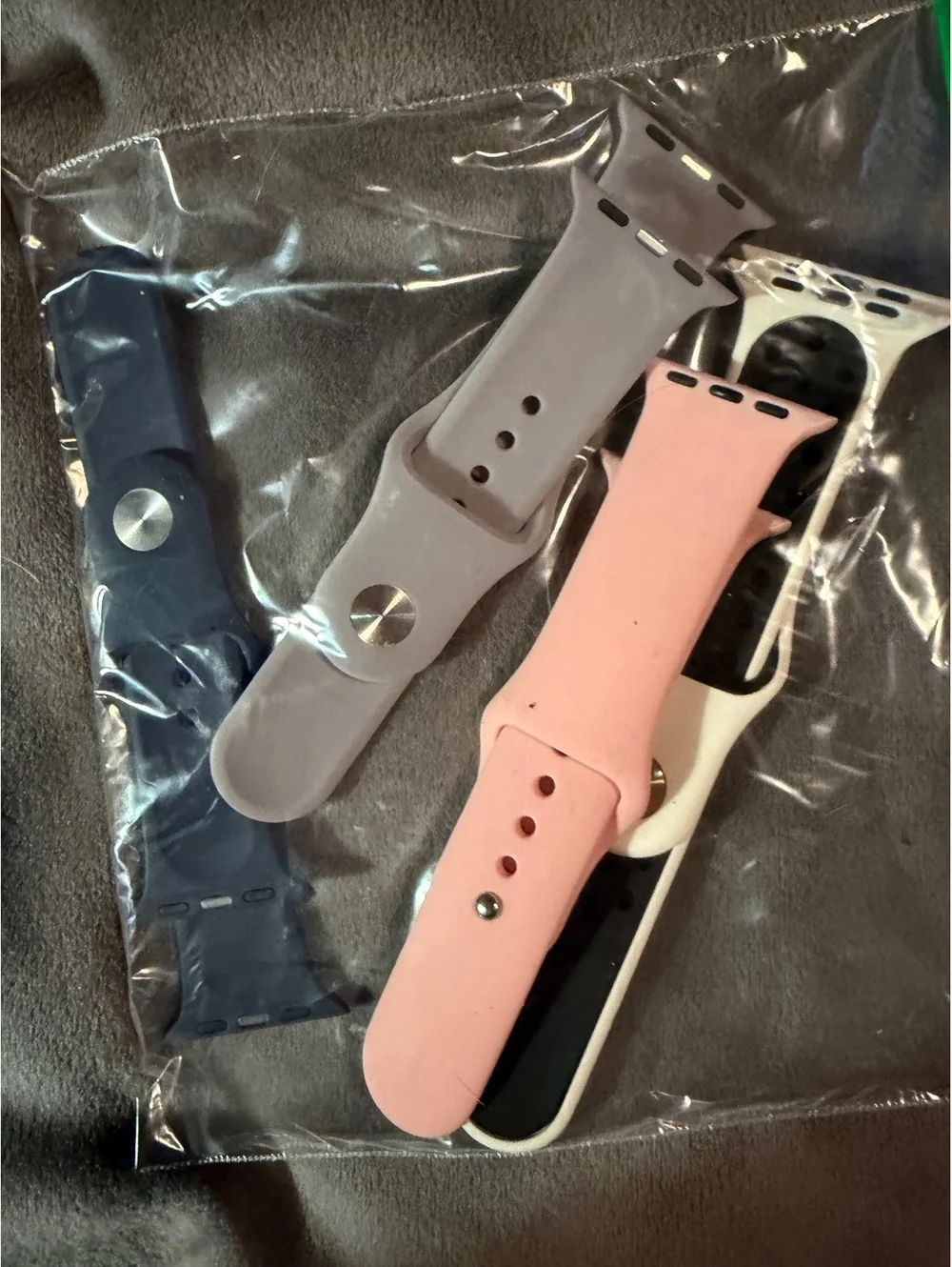 Set of 3 Apple Watch Sport Bands - Navy Blue, Pink, White/Bl